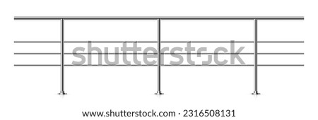 Steel fence with banisters. Architectural guardrail for balcony or office terrace vector illustration. Realistic horizontal seamless modern decoration front view isolated on white background. Royalty-Free Stock Photo #2316508131