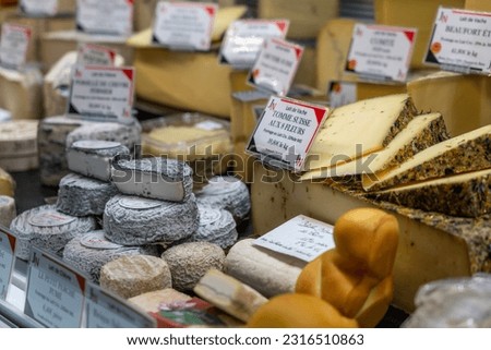 
Typical french cheeses - Talensac Market, Nantes, France