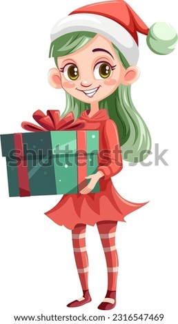 Christmas cartoon character holding gift box illustration