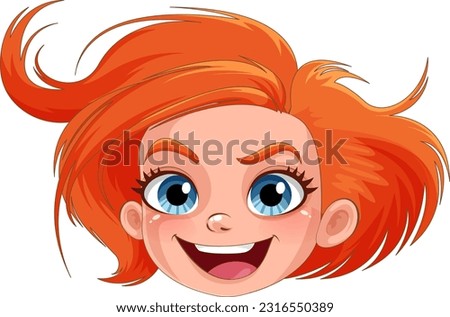 Girl with red hair face cartoon illustration