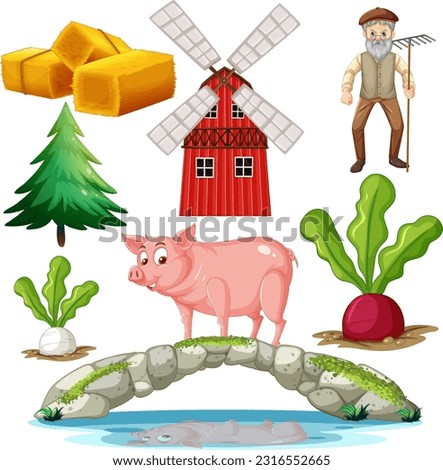 Farm Objects and Elements Vector Set illustration