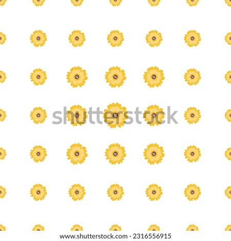 Seamless pattern, Yellow Flower, Square Shape, Big in the center and smaller outside, Pattern with white background, Flat color, Vector illustration, Good for background and wallpaper, Seamless flower