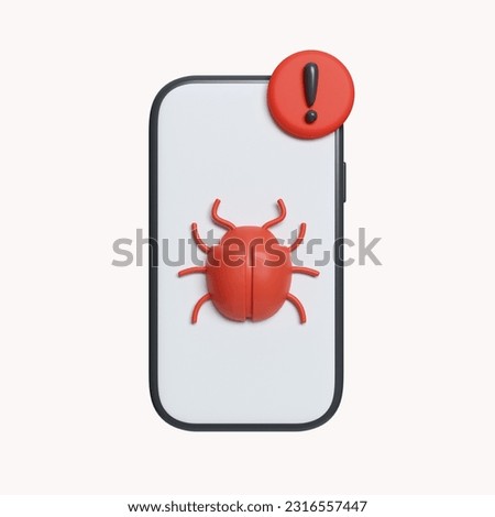 3d Smartphone with virus bug. data protection or digital online security concept. icon isolated on white background. 3d rendering illustration. Clipping path..