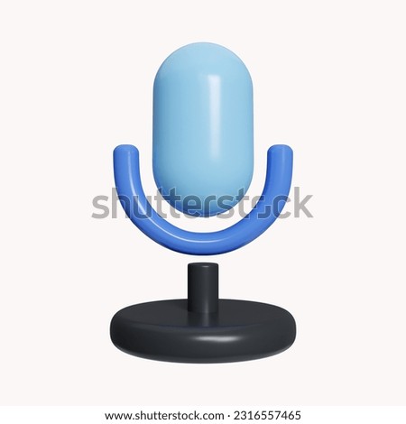 3d microphone. Sound, record, podcast symbol. Turn on, turn off microphone radio mic sign. icon isolated on white background. 3d rendering illustration. Clipping path..