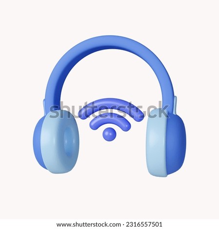 3d Smart headphones system. Internet of things concept with wireless connection. icon isolated on white background. 3d rendering illustration. Clipping path..
