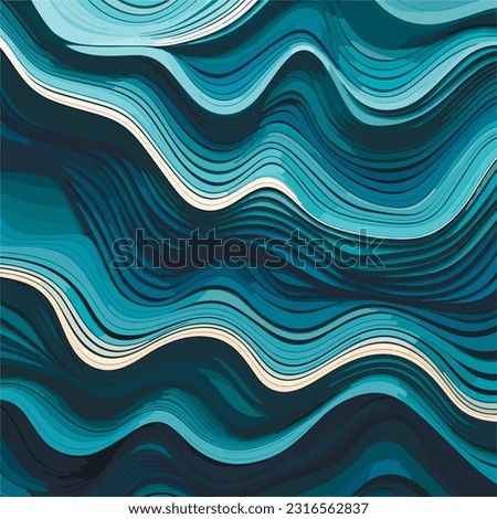 Blue waves abstract background texture. Print, painting, design, fashion. Three dimensional render of blue wavy object. Seamless pattern design for banner, poster, card. Colorful background. Vector  Royalty-Free Stock Photo #2316562837