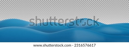 3d realistic cartoon blue water waves on transparent background. Sea, ocean or river surface. Minimal nature cute composition. Vector art illustration.