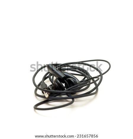 Tangled headphones isolated on a white background