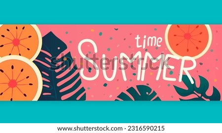 Summer time banner, season party bar, tropical fruity. Vector illustration Royalty-Free Stock Photo #2316590215