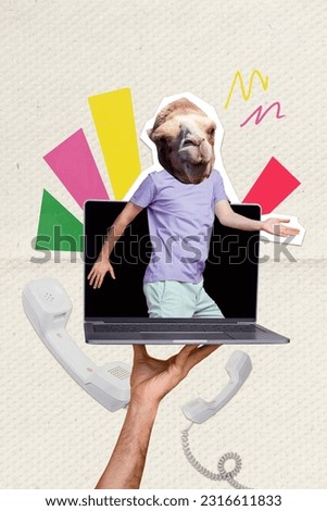 3d abstract creative template collage of funky guy inside modern gadget display isolated painting background