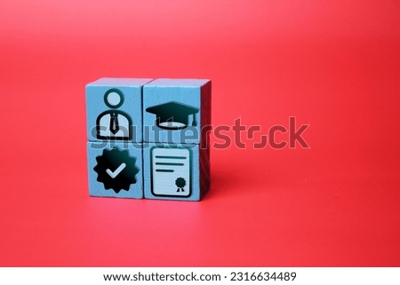 colored cubes with qualifications, certificates and graduate icons. the concept of academic qualifications. the concept of required skills. Royalty-Free Stock Photo #2316634489