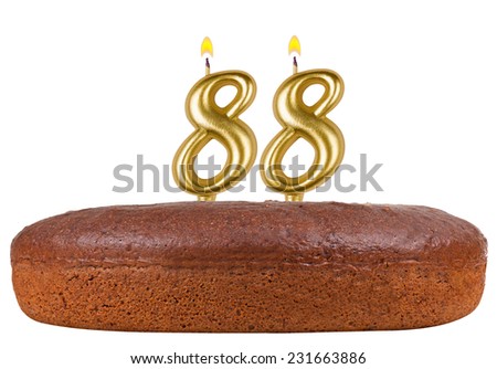 birthday cake with candles number 88 isolated on white background