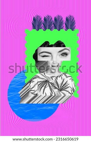 Picture artwork sketch collage of happy positive girl have fun rejoicing flirting winking eye isolated on pink color background