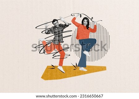 Picture image sketch minimal collage of happy cheerful people togeter celebrate sales discounts shop store center on painted background