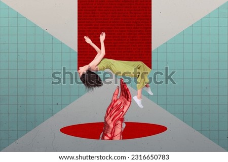 Poster picture image 3d collage of female arms control influence manipulate hypnotise charming girl isolated on painted color background