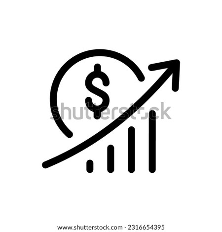 Growth vector diagram logo icon with sign dollar and arrow going up. Vector line icon isolated on white background. Success business finance investment symbol Royalty-Free Stock Photo #2316654395