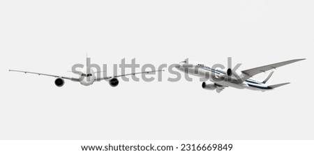 Flying airplane Isolated, 3D realistic vehicle in white, 3d airplane, 3d render Royalty-Free Stock Photo #2316669849
