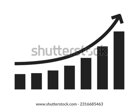 Statistics graph moving up growth monochrome flat vector element. Bar chart increase. Profit success. Editable clip art black white icon. Simple thin line spot illustration for web graphic design