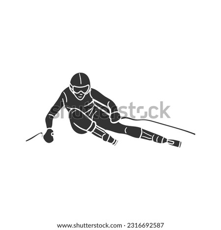 Alpine Ski Icon Silhouette Illustration. Winter Sports Vector Graphic Pictogram Symbol Clip Art. Doodle Sketch Black Sign.