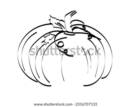 Outline drawing of a pumpkin. Vector illustration, isolated on white background