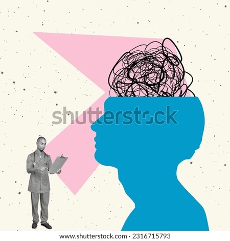 Mental collage. Doctor and big human head with meeting Royalty-Free Stock Photo #2316715793