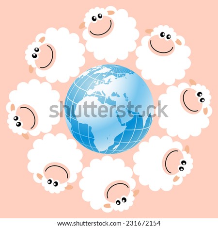 Cute white sheep around Earth