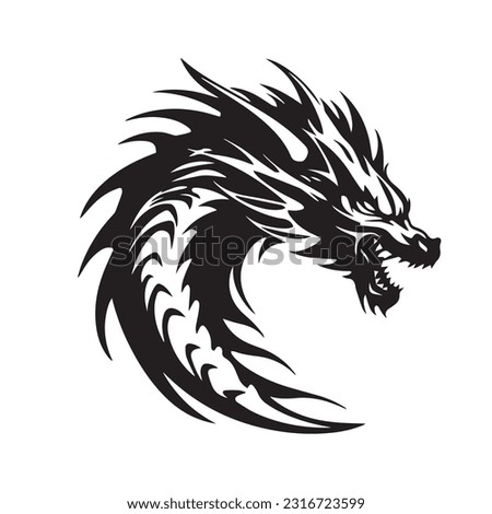 Dragon black and white silhouette illustration
