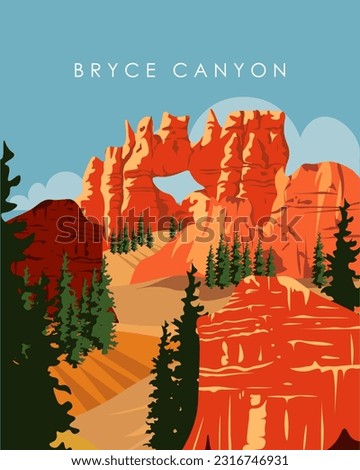 Vector illustration Bryce Canyon National Park Utah USA. Design for poster, banner, cover. Travel postcard, travel poster. Royalty-Free Stock Photo #2316746931