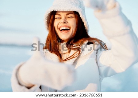 woman winter clothes walk snow cold vacation nature