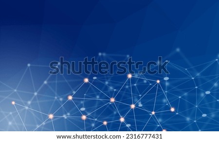 Technology background concept, Abstract connected line dots network on bright polygon blue blurred background. Royalty-Free Stock Photo #2316777431