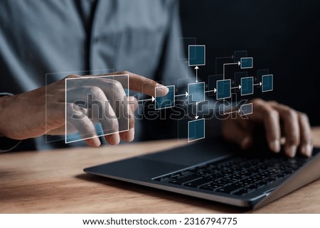 Planning workflow process management. Step Scheme of hierarchy management of corporate manage. Business process with flow chart strategy concept. Royalty-Free Stock Photo #2316794775
