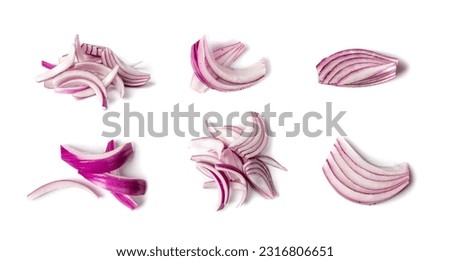 Red Onion Cuts Isolated, Raw Purple Onion Slices, Chopped Purple Onion Pieces on White Background Royalty-Free Stock Photo #2316806651