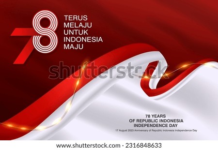 Anniversary 78th of Republic of Indonesia Independence day background with red white ribbon design Royalty-Free Stock Photo #2316848633