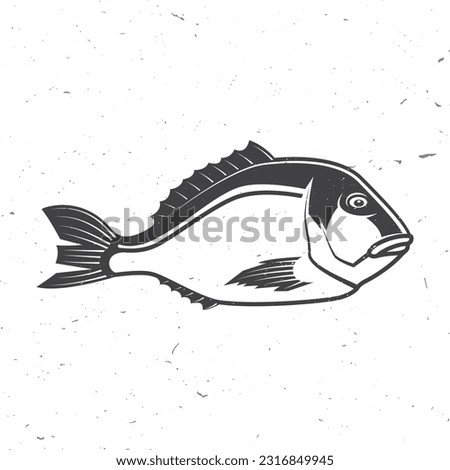 Dorade icon silhouette. Vector illustration. Vintage monochrome dorade on white background. Fish. For seafood emblem, sign, patch, shirt, menu restaurants, fish markets, stores, label sticker.