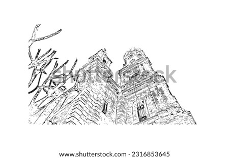 Building view with landmark of  Puerto Vallarta is the city in Mexico. Hand drawn sketch illustration in vector.
