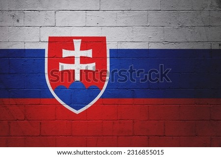 Flag of the Slovakia painted on a cinder block wall.