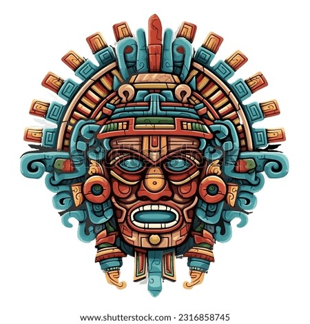  captures the vibrant and intricate artistic style of the ancient Aztec civilization. The illustration showcases a variety of significant symbols Royalty-Free Stock Photo #2316858745