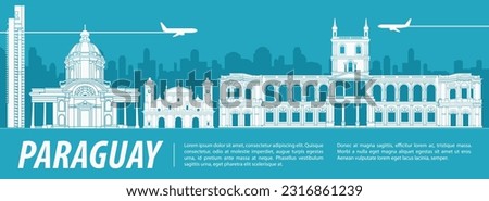 Paraguay famous landmark silhouette with blue and white color design,vector illustration Royalty-Free Stock Photo #2316861239