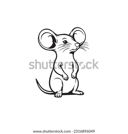 Mouse in logo, cartoon style. 2d Vector Illustration on white background in doodle style.
