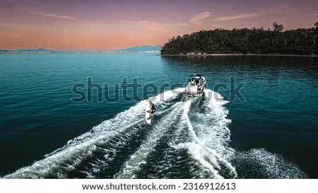 Boat Speedboat Yacht Sea Wakeboard Travel Summer Tourism Vacations Outdoors Activities Nautical Sports Wake Island Sport Florianopolis Floripa Atlantic Ocean Lagoon Water Tropical Rainforest Drone SC