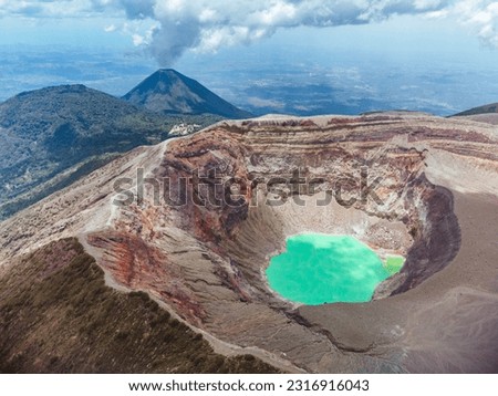 Drone shot showing crater lake at Santa Ana Volcano in the central american country of El Salvador. Royalty-Free Stock Photo #2316916043