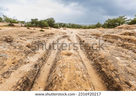 Ancient Road in the Phrygian Valley, King's Road, mysterious ruts of 2 meters high. The Phrygian Valley is included in the World Cultural Heritage Tentative List by UNESCO.