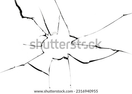 Cracks on white glass, broken window. Cracked glass texture