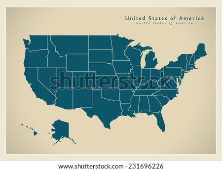Modern Map - USA with federal states Royalty-Free Stock Photo #231696226