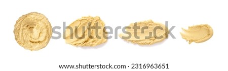 Hummus Smear Isolated, Houmous Dip, Tahini Sauce, Middle Eastern Dip, Hummus Spread on White Background Top View Royalty-Free Stock Photo #2316963651