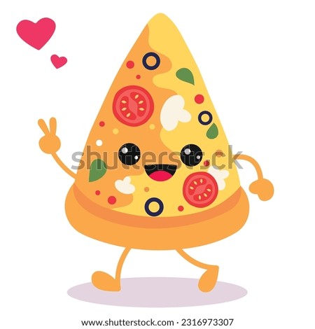 Happy smiling Kawaii cute Pizza Slice. Vector flat cartoon character illustration icon design. Isolated on white background. Pizza, fast food Royalty-Free Stock Photo #2316973307