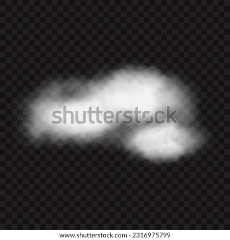 White realistic puff cloud on transparent background. Vector illustration of mist, vapor or smog