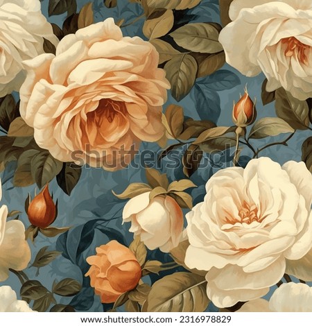 Seamless vector background with garden roses.