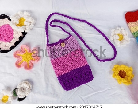 Crochet Phone Bag Handmade Multicolored Background texture