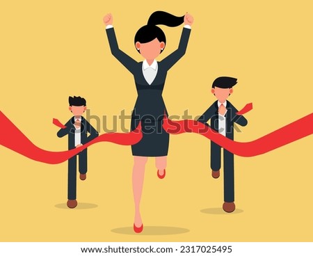 Business leader. Businesswomen crossing the finish line first in the competition group Royalty-Free Stock Photo #2317025495
